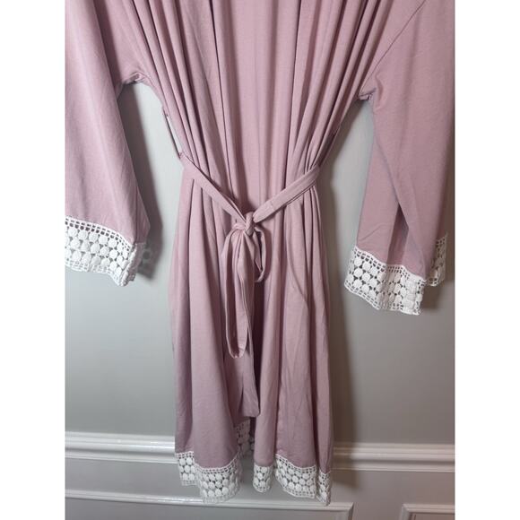 Angel Maternity Women’s Size M/L Bamboo Robe Pink Crochet Trim Hospital Robe NEW - Picture 7 of 10
